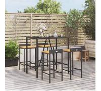 Vidaxl Ensemble De Bar Jardin 5 Pcs Noir Poly Rotin/Bois Massif Acacia
