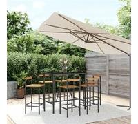 Vidaxl Ensemble De Bar Jardin 7 Pcs Noir Poly Rotin/Bois Massif Acacia