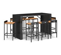 Vidaxl Ensemble De Bar Jardin 9 Pcs Noir Poly Rotin/Bois Massif Acacia