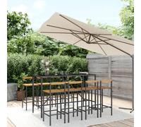 Vidaxl Ensemble De Bar Jardin 9 Pcs Noir Poly Rotin/Bois Massif Acacia