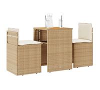 vidaXL Ensemble de bistro 3 pcs avec coussins beige résine tressée, ensemble de bistro de jardin, ensemble de balcon, 4003877