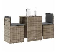 vidaXL Ensemble Bistro 3 pièces avec coussins Gris Poly Rattan