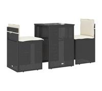 vidaXL Ensemble bistro 3 pièces avec coussins, résine tressée Poly Rattan, noir