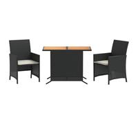 vidaXL Ensemble de Bistro 3 pcs avec Coussins Noir résine tressée