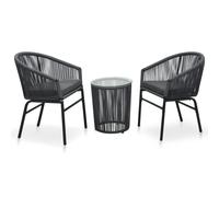 Ensemble de Bistro 3 pcs avec Coussins Rotin PE Noir Mobilier Jardin vidaXL