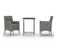 Ensemble de bistro 3 pcs Résine tressée et verre trempé Gris Gris G