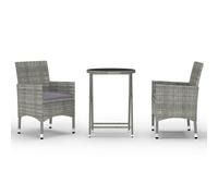 Vidaxl Ensemble De Bistro 3 Pcs Résine Tressée Et Verre Trempé Gris Gris