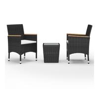 Vidaxl Ensemble De Bistro 3 Pcs Résine Tressée Et Verre Trempé Noir Noir