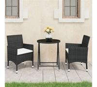 Vidaxl Ensemble De Bistro De Jardin 3 Pcs Poly Rotin Et Verre Trempé