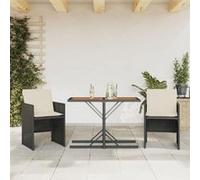 Ensemble de Bistro avec Coussins Table Patio 3 pcs Noir Résine Tressée vidaXL
