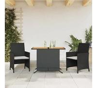 vidaXL Ensemble de Bistro avec Coussins 3 pcs, Chaises et Table de Patio, Meubles de Terrasse Arrière-cour Extérieur, Noir 365124 Noir G