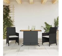 vidaXL Ensemble de Bistro avec Coussins 3 pcs, Chaises et Table de Patio, Meubles de Terrasse Arrière-cour Extérieur, Noir 365124