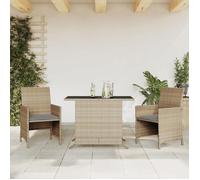 Ensemble de Bistro avec Coussins 3 pcs, Chaises et Table de Patio, Meubles de Terrasse Arrière-cour Extérieur, Mélange Beige Résine Tressée