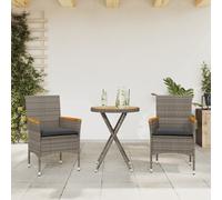 Vidaxl Ensemble De Bistro Avec Coussins 3 Pcs Gris Rotin Et Acacia