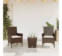 Vidaxl Ensemble De Bistro Avec Coussins 3 Pcs Marron Rotin Et Verre