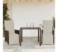vidaXL Ensemble de bistro de jardin 3 pcs coussins marron poly rotin, ensemble de bistro de jardin, ensemble de balcon, 3276915 Marron G