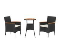 vidaXL Ensemble de Bistro de Jardin 3 pcs Coussins Noir Poly rotin