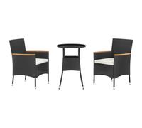 vidaXL Ensemble de Bistro de Jardin 3 pcs Coussins Noir Poly rotin, Ensemble de bistrot, Ensemble de bistrot extérieur, Ensemble de mobilier d'extérieur