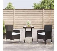 Ensemble de bistro de jardin 3 pcs coussins noir poly rotin, ensemble de bistrot, ensemble de bistrot extérieur, 3187432