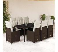 vidaXL Ensemble de jardin bistrot 9 pièces avec coussins Marron Poly rotin