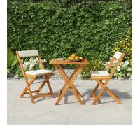 vidaXL Ensemble de bistro pliable 3 pcs avec coussins Acacia solide , ensemble de meubles, table et chaises d'extérieur, 319704