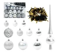 vidaXL Ensemble de Boules de Noël avec 150 LED 61 pcs Argent Plastique, Déco de Salon pour Les fêtes, décorations légères, lumières LED, Accessoires festifs et Arbre Moderne