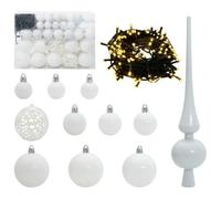 vidaXL Ensemble de Boules de Noël avec 150 LED 61 pcs Blanc Plastique, Déco de Salon pour Les fêtes, décorations légères, lumières LED, Accessoires festifs et Arbre Moderne