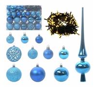 vidaXL Ensemble de Boules de Noël avec 150 LED 61 pcs Bleu Plastique, Salon, Décorations de Noël légères, Ensemble de Boules LED, Lumières festives, Décor intérieur