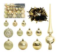 vidaXL Ensemble de Boules de Noël avec 150 LED 61 pcs Doré Plastique, Salon, Décorations de Noël légères, Ensemble de Boules LED, Lumières festives, Décor intérieur