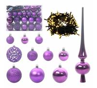 vidaXL Ensemble de Boules de Noël avec 150 LED 61 pcs Lilas Plastique, Déco de Salon pour Les fêtes, décorations légères, lumières LED, Accessoires festifs et Arbre Moderne