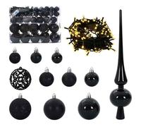 vidaXL Ensemble de Boules de Noël avec 150 LED 61 pcs Noir Plastique, Déco de Salon pour Les fêtes, décorations légères, lumières LED, Accessoires festifs et Arbre Moderne
