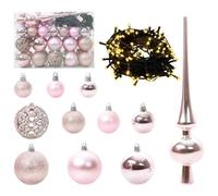 vidaXL Ensemble de Boules de Noël avec 150 LED 61 pcs Rose Plastique, Déco de Salon pour Les fêtes, décorations légères, lumières LED, Accessoires festifs et Arbre Moderne
