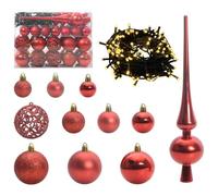 vidaXL Ensemble de Boules de Noël avec 150 LED 61 pcs Rouge Plastique, Déco de Salon pour Les fêtes, décorations légères, lumières LED, Accessoires festifs et Arbre Moderne