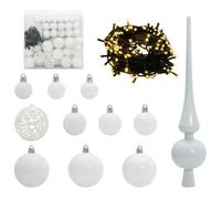vidaXL Ensemble de Boules de Noël avec 300 LED 120 pcs Blanc Plastique, Déco de Salon pour Les fêtes, décorations légères, lumières LED, Accessoires festifs et Arbre Moderne