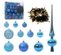 vidaXL Ensemble de Boules de Noël avec 300 LED 120 pcs Bleu Plastique, Déco de Salon pour Les fêtes, décorations légères, lumières LED, Accessoires festifs et Arbre Moderne