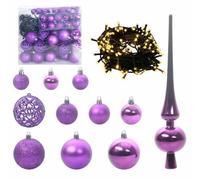 vidaXL Ensemble de Boules de Noël avec 300 LED 120 pcs Lilas Plastique, Déco de Salon pour Les fêtes, décorations légères, lumières LED, Accessoires festifs et Arbre Moderne