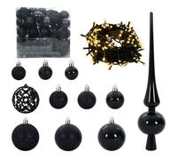 vidaXL Ensemble de Boules de Noël avec 300 LED 120 pcs Noir Plastique, Déco de Salon pour Les fêtes, décorations légères, lumières LED, Accessoires festifs et Arbre Moderne