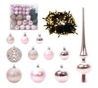 vidaXL Ensemble de Boules de Noël avec 300 LED 120 pcs Rose Plastique, Salon, Décorations de Noël légères, Ensemble de Boules LED, Lumières festives, Décor intérieur