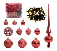 vidaXL Ensemble de Boules de Noël avec 300 LED 120 pcs Rouge Plastique, Déco de Salon pour Les fêtes, décorations légères, lumières LED, Accessoires festifs et Arbre Moderne