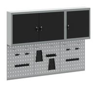 Ensemble de cabinet à outils et de panneau perforé de 5 pièces vidaXL monté sur mur en métal noir