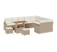 Ensemble De Canap'de Jardin Vidaxl De 12 Pièces En Beige Poly Rattan Acacia Avec Coussins, Ensemble De Salle À Manger De Jardin Vidaxl De 3 Pièces En Beige Poly Rattan Acacia Avec Coussins, Canap'de J
