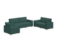 vidaXL Ensemble de canapé 3 pièces avec Coussins en Tissu Vert foncé