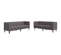 vidaXL Ensemble de canapé Chesterfield en similicuir gris 2 pcs