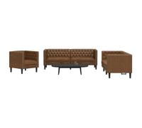 vidaXL Chesterfield Ensemble de 3 canapés avec coussins, canapé rembourré, fauteuil rembourré, aspect daim marron