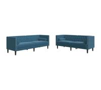 Vidaxl Ensemble De Canapé Chesterfield Et Traversins 2pcs Bleu Velours