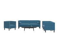 vidaXL Ensemble de canapé Chesterfield et traversins 3pcs bleu velours, canapé, siège de canapé, canapé relax, canapé 3209289