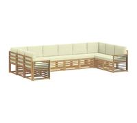 vidaXL Ensemble de canapé d'angle 10 pcs Blanc et crème Polyester, Set de Salon de Jardin, canapé d'extérieur Moderne, sièges Confortables, mobilier Durable pour terrasse