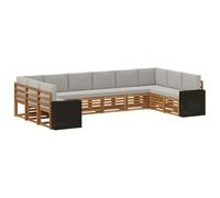 vidaXL Ensemble de canapé d'angle 10 pcs Naturel et Gris Clair, Canapé sectionnel Moderne pour Jardin, Salon extérieur résistant, mobilier de Patio pour se détendre