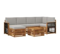 vidaXL Ensemble de canapé d'angle 6 pcs Naturel et Gris Clair, Canape d'extérieur, Ensemble Moderne, Meuble Confortable pour Salon Jardin, Coin détente sur la terrasse