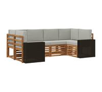 vidaXL Ensemble de canapé d'angle 6 pcs Naturel et Gris Clair, Canapé d'extérieur Moderne, Lounge, Durable, idéal pour Votre Patio, mobilier de terrasse, Confort Garanti